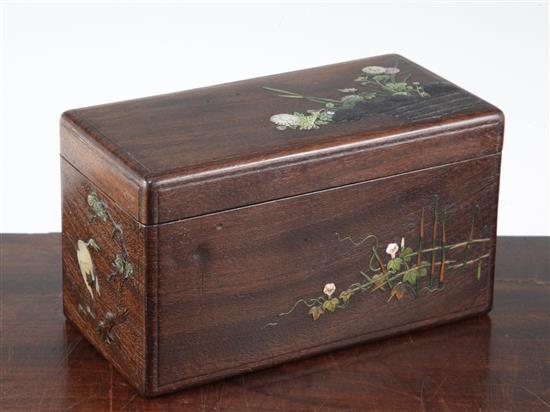 A fine Japanese shibayama type hardwood rectangular box, Meiji period, 18.5cm